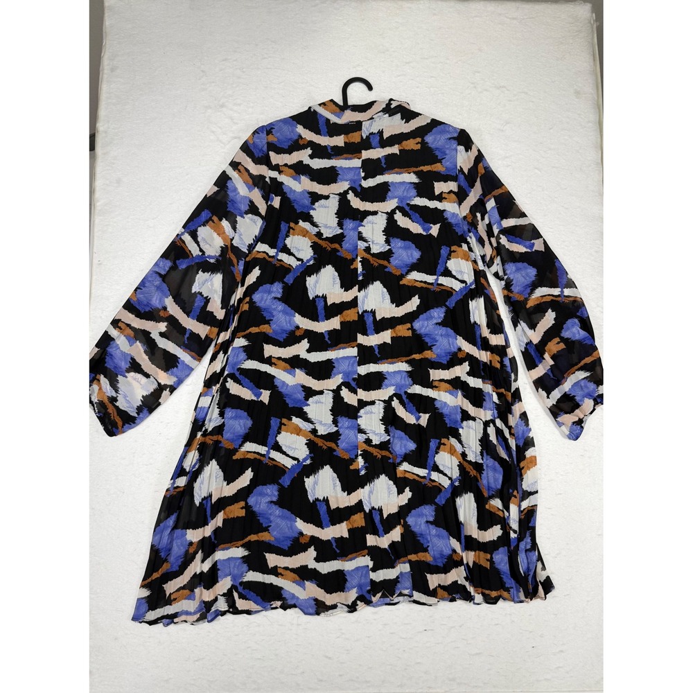 Nine West Womens XXL Blue Black Abstract Brushstroke Pleated Chiffon Shift Dress - Picture 2 of 3